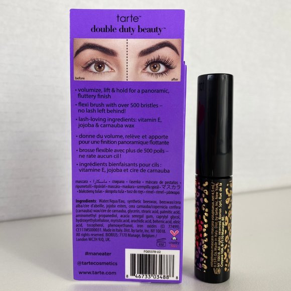 Tarte Maneater Voluptuous Mascara Volume Length Curl Double Duty Beauty Black - Picture 2 of 5